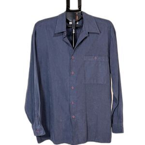Pierre Cardin Slate Blue Faux Suede Button-Down Shirt